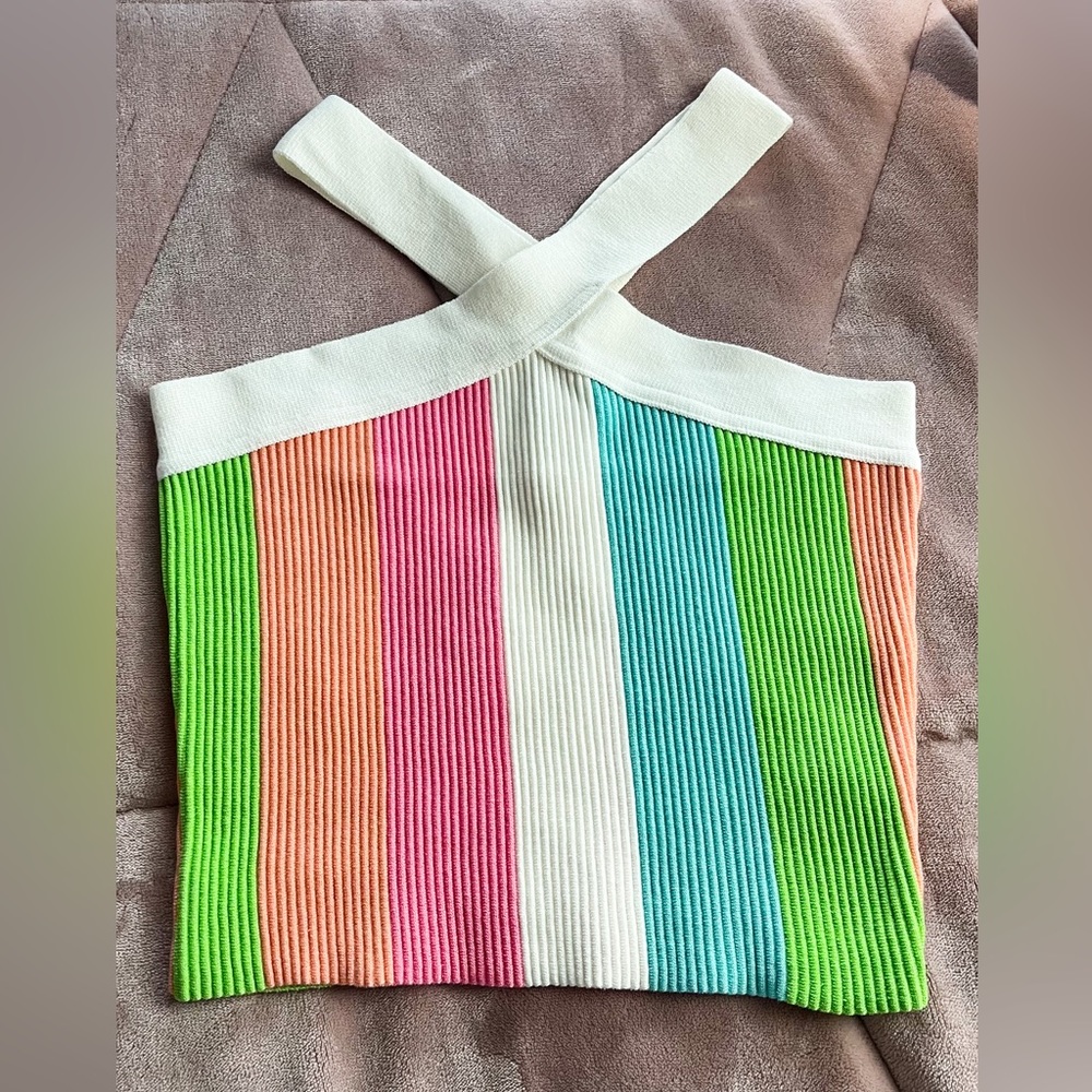 VICI Rainbow Ribbed Knit Halter Top